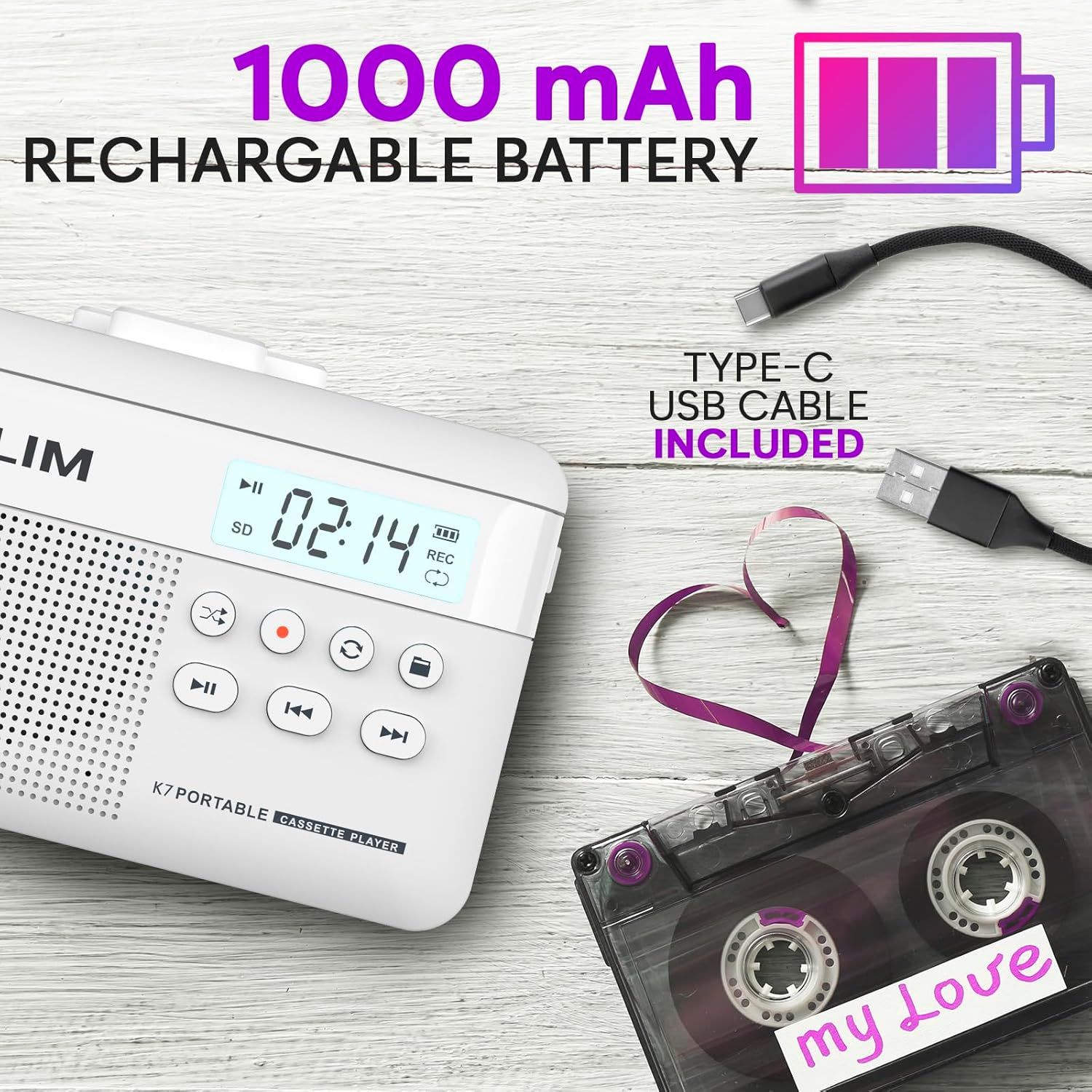 KLIM K7 Portable Cassette Tape Player + Digital MP3 Converter - White by KLIM - Image 5