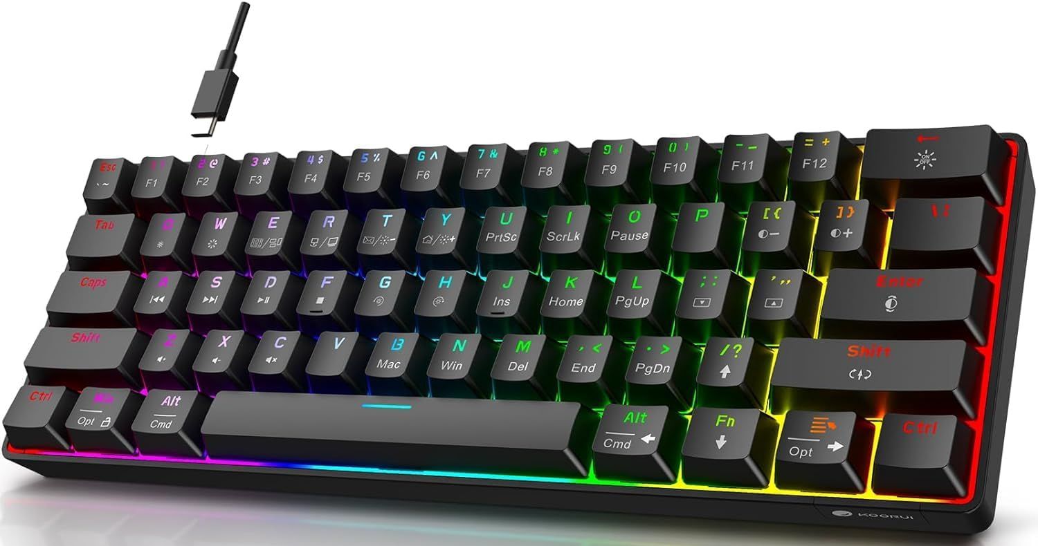 KOORUI MK061 Mini Size 61 Keys Gaming Keyboard - Black by KOORUI - Refurbished - Very Good condition - US$57.30