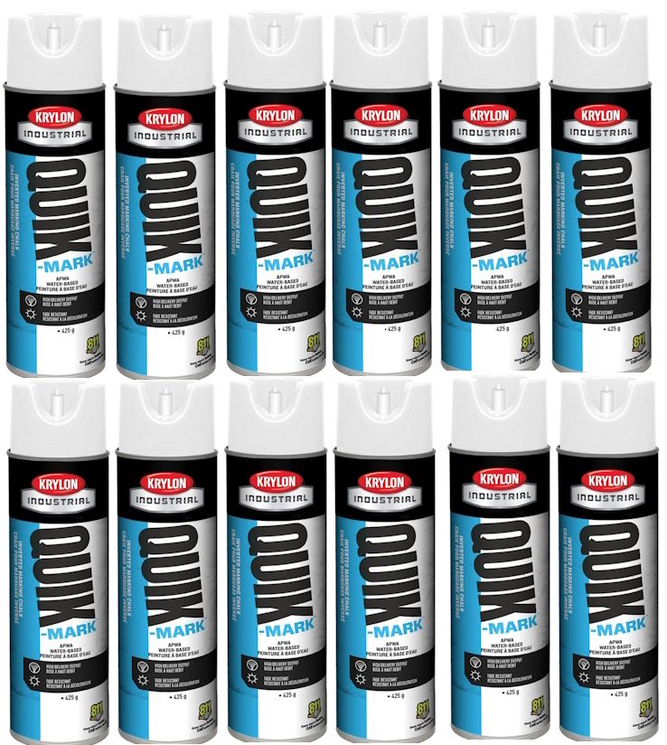 Krylon Industrial Quik-Mark Water-Based Inverted Marking Paint (12-Pack) - White by Krylon Industrial - Refurbished - Premium condition - US$81.18