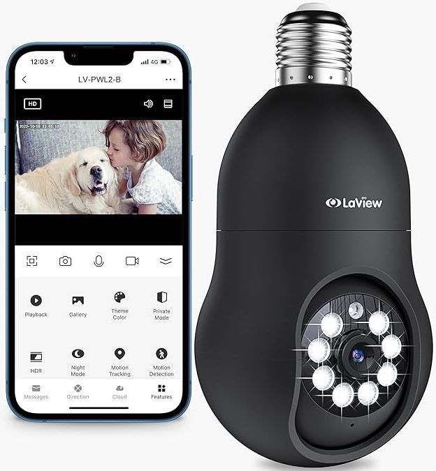 LaView Wireless Bulb Security Camera 360 degrees LV-PWL2 - Black by LaView - Refurbished - Very Good condition - US$35.25