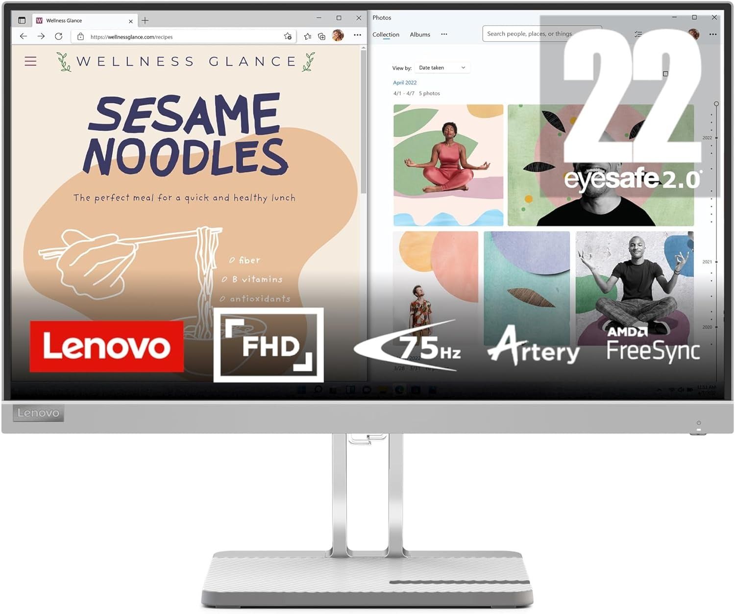 Lenovo L22e-40 Monitor 21.45" - Gray by Lenovo - Refurbished - Premium condition - CA$172.38