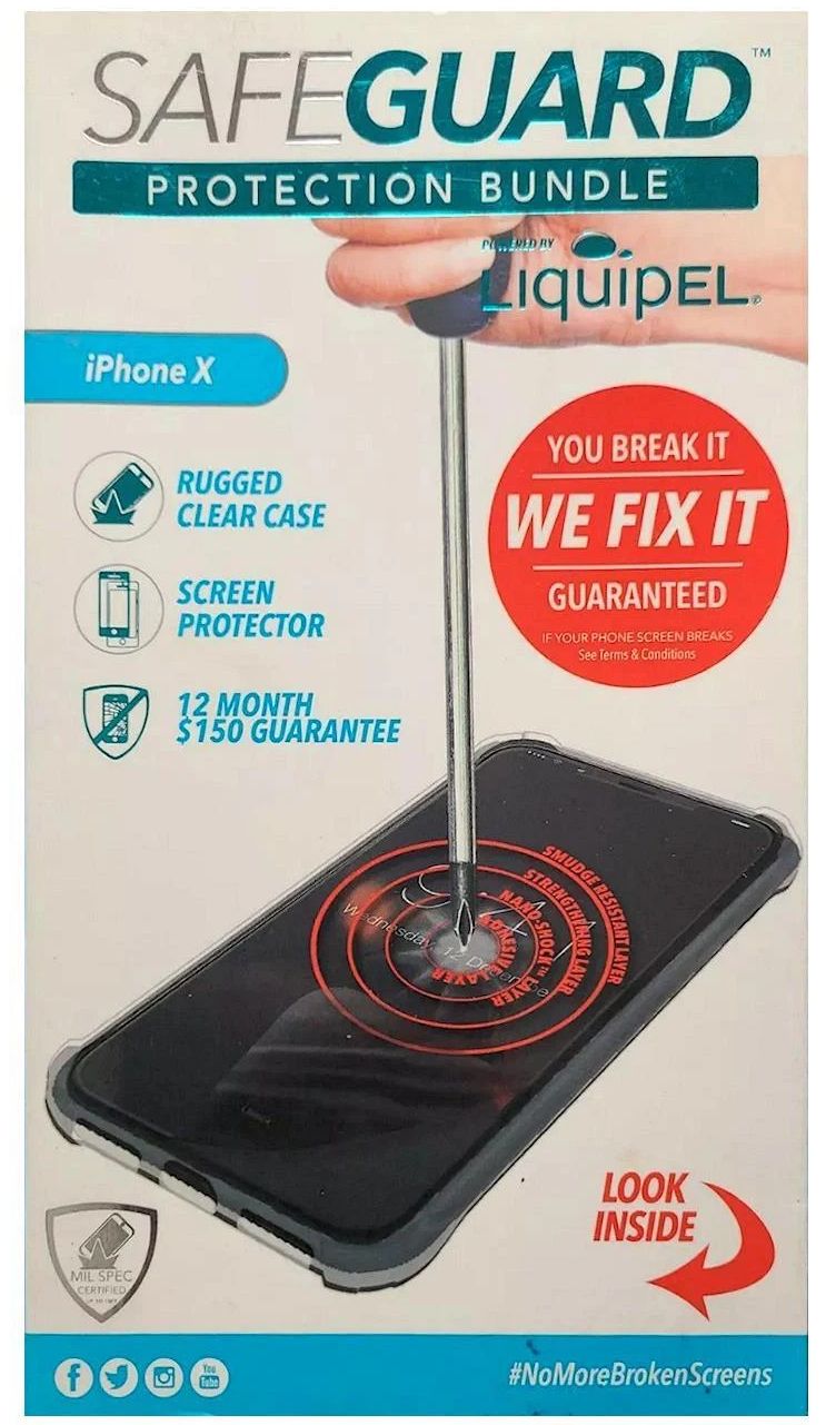 Liquipel SafeGuard Protection Bundle Phone Case + Screen Protector for iPhone X - Clear by Liquipel - Refurbished - Brand New condition - US$10.99