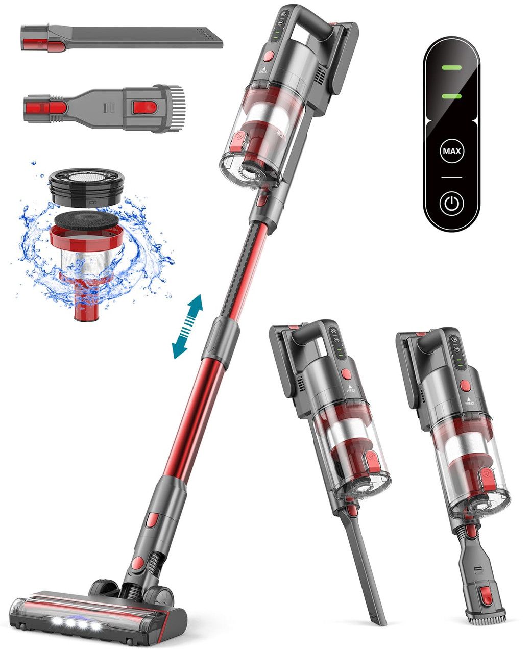 Ljuren 7-in-1 Stick Vacuum 2 Suction Cordless Vacuum Cleaner - Red by Ljuren - Refurbished - Very Good condition - US$103.51