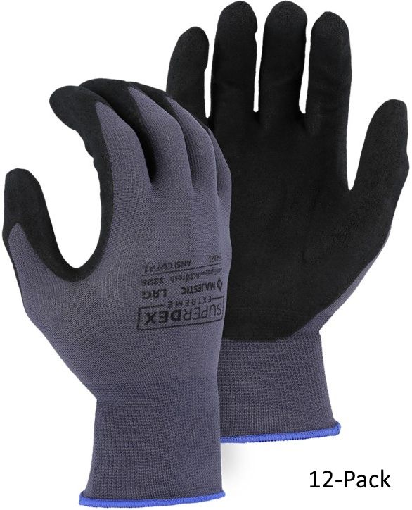 Majestic SuperDex Micro Foam Nitrile Palm Coated Glove on Nylon Shell (M) (12-Pack) - Gray/Black by Majestic - Refurbished - Premium condition - US$35.60