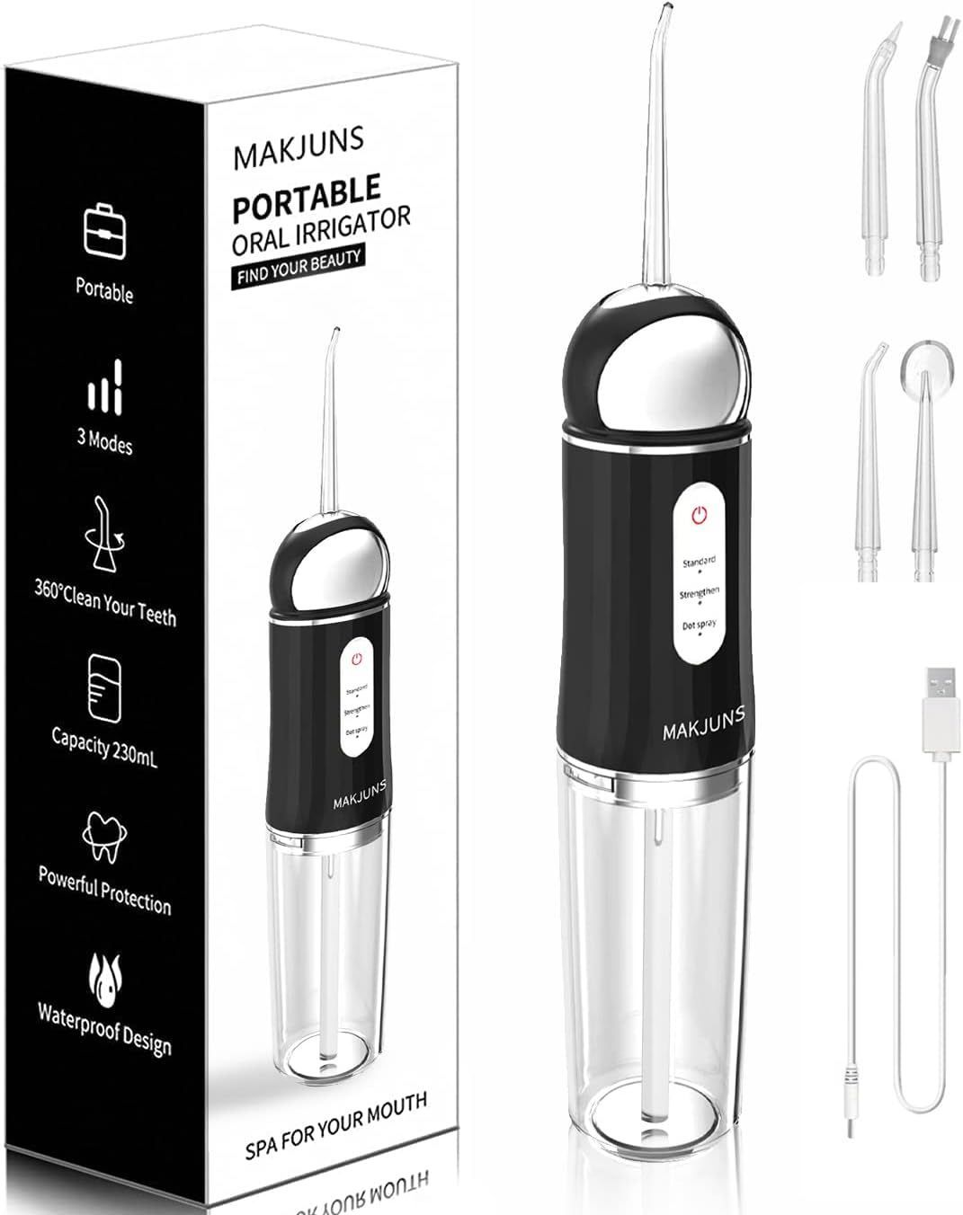Makjuns Water Dental Flosser 3 Modes 4 Jets Rechargeable - Black by Makjuns - Refurbished - Very Good condition - US$23.28