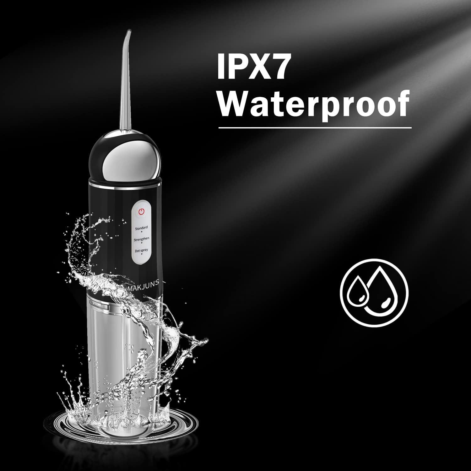 Makjuns Water Dental Flosser 3 Modes 4 Jets Rechargeable - Black by Makjuns - Image 2