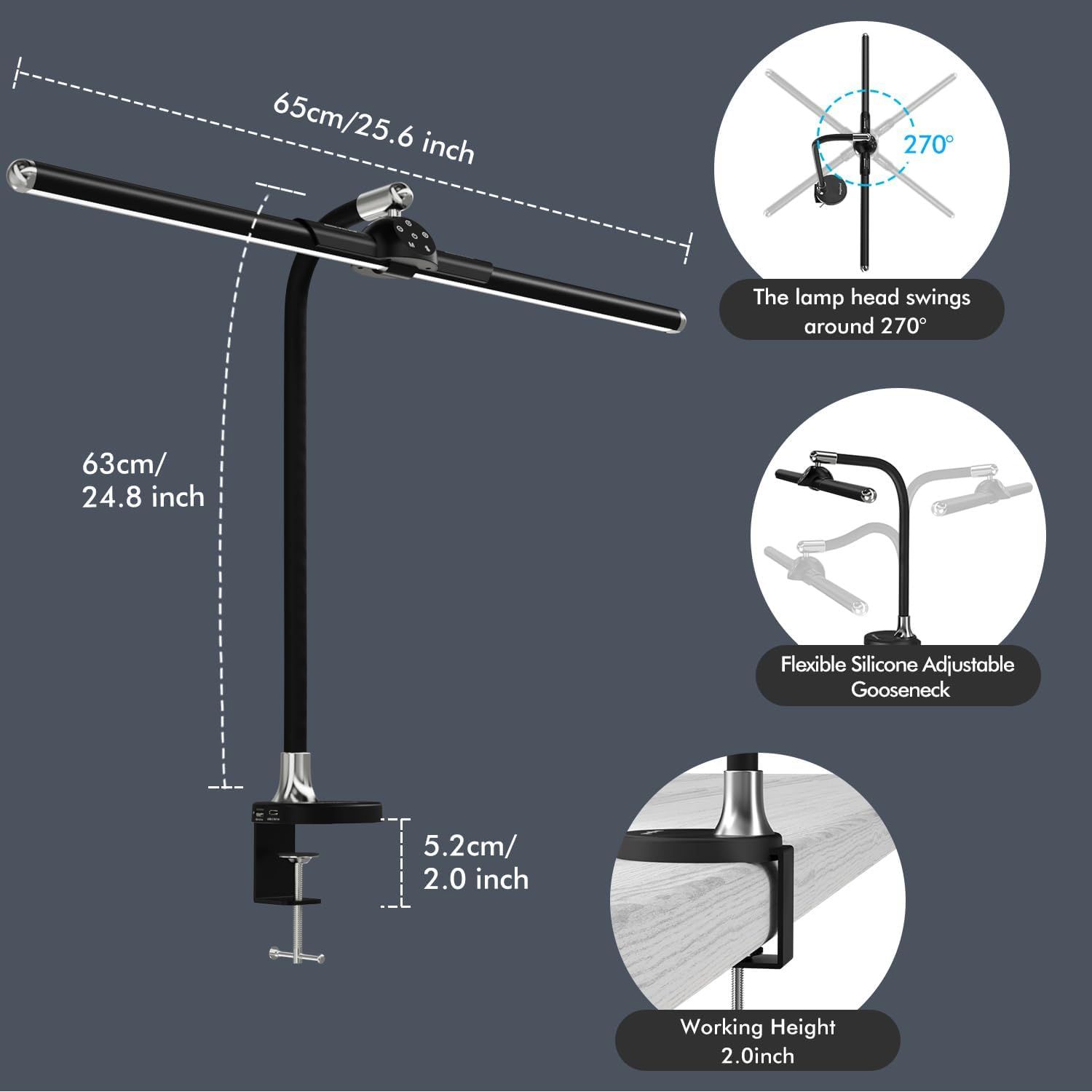 Megainvo LED Desk Lamp with Clamp - Black by Megainvo - Image 2