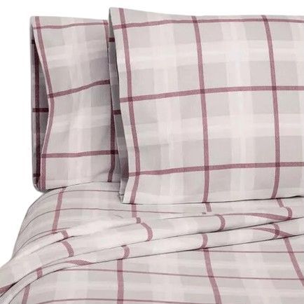 Member's Mark 100% Cotton 6pc Flannel Sheets Queen Set - Gray Red Plaid by Member's Mark - Refurbished - Brand New condition - US$53.74