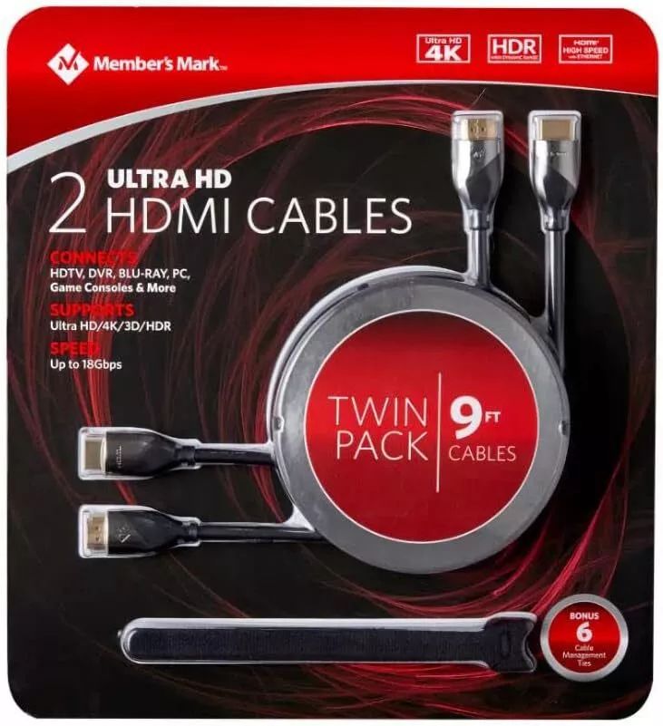 Member's Mark Premium 2 Ultra HD HDMI Cables 9ft - Black by Member's Mark - Refurbished - Very Good condition - US$20.98