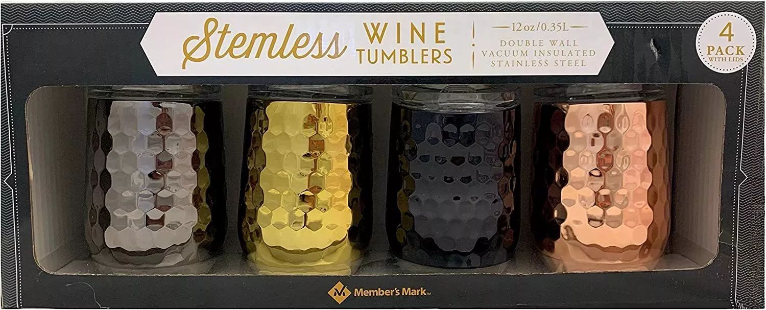 Member's Mark Stemless Wine Tumblers 12 oz (Pack of 4) - Multicolor by Member's Mark - Refurbished - Brand New condition - US$39.99