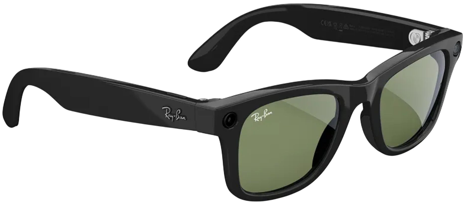 Meta Ray-Ban Meta Wayfarer (Gen 2) Smart Glasses (Standard) - Shiny Black + Green by Meta - Refurbished - Like New condition - Image 3