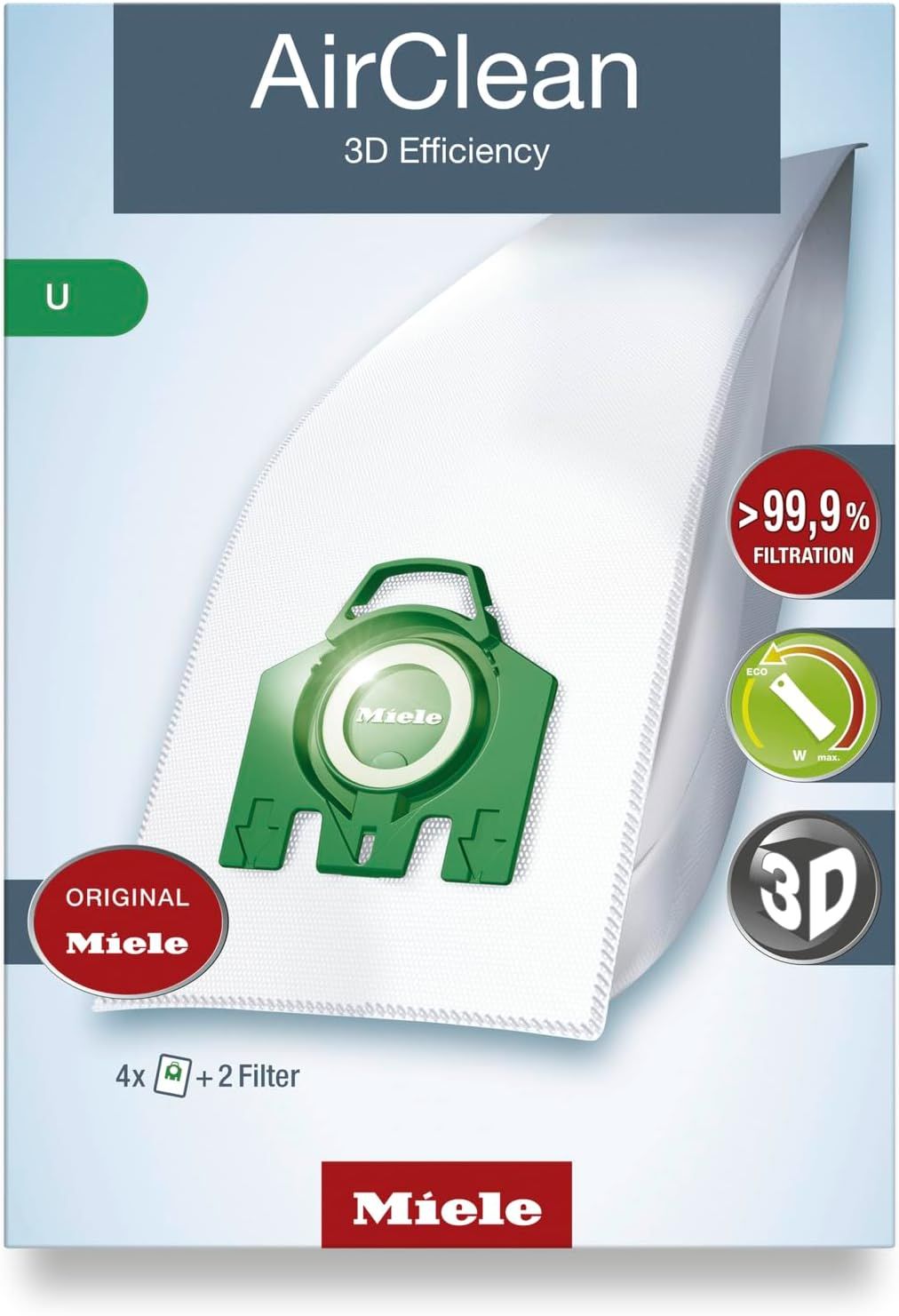 Miele AirClean 3D Efficiency U Vacuum Cleaner Bags (Pack of 4) - Green by Miele - Refurbished - Very Good condition - US$29.48