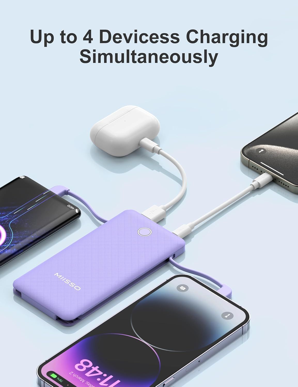 Miisso 10K95 10000mah Power Bank (2-Pack) - Purple & White by Miisso - Refurbished - Like New condition - Image 3