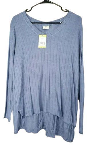 Mote Women's V-Neck Stretch Long Sleeve Ribbed Shirt L - Denim Blue by Mote - Refurbished - Brand New condition - US$20.98