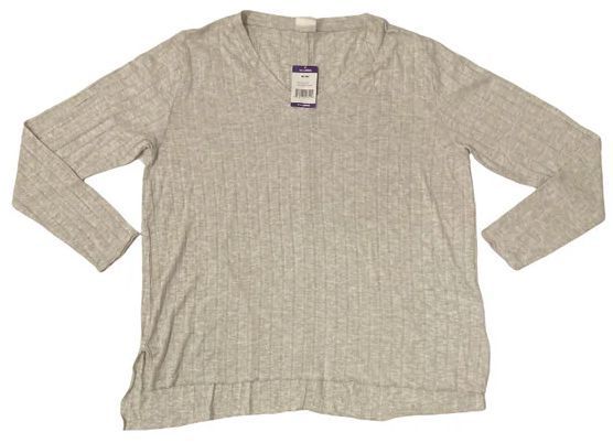 Mote Women's V-Neck Stretch Long Sleeve Ribbed Shirt XL - Marled Oatmeal by Mote - Refurbished - Brand New condition - US$10.99
