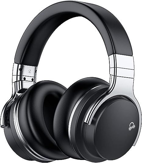 Movssou E7 Active Noise Cancelling Wireless Over-Ear Headphones - Black/Silver by Movssou - Refurbished - Very Good condition - US$56.03