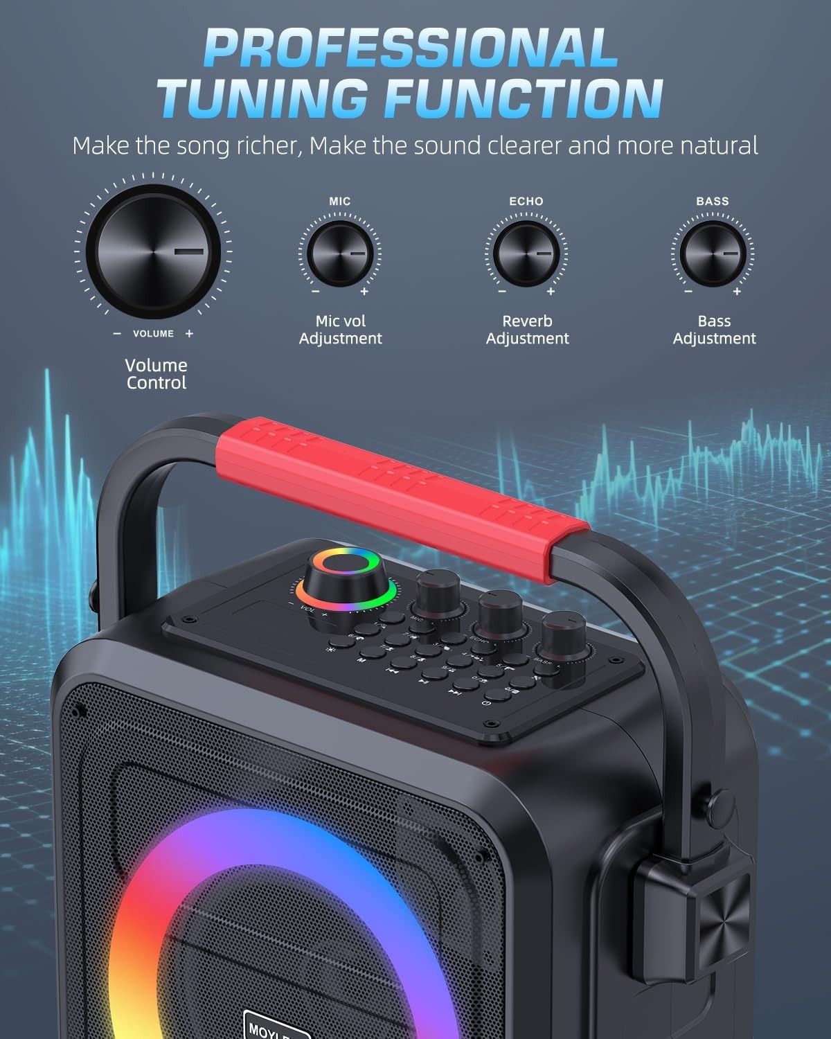 Moyleaf K253 Karaoke Machine for Adults & Kids Bluetooth Karaoke Speaker - Black by Moyleaf - Image 2