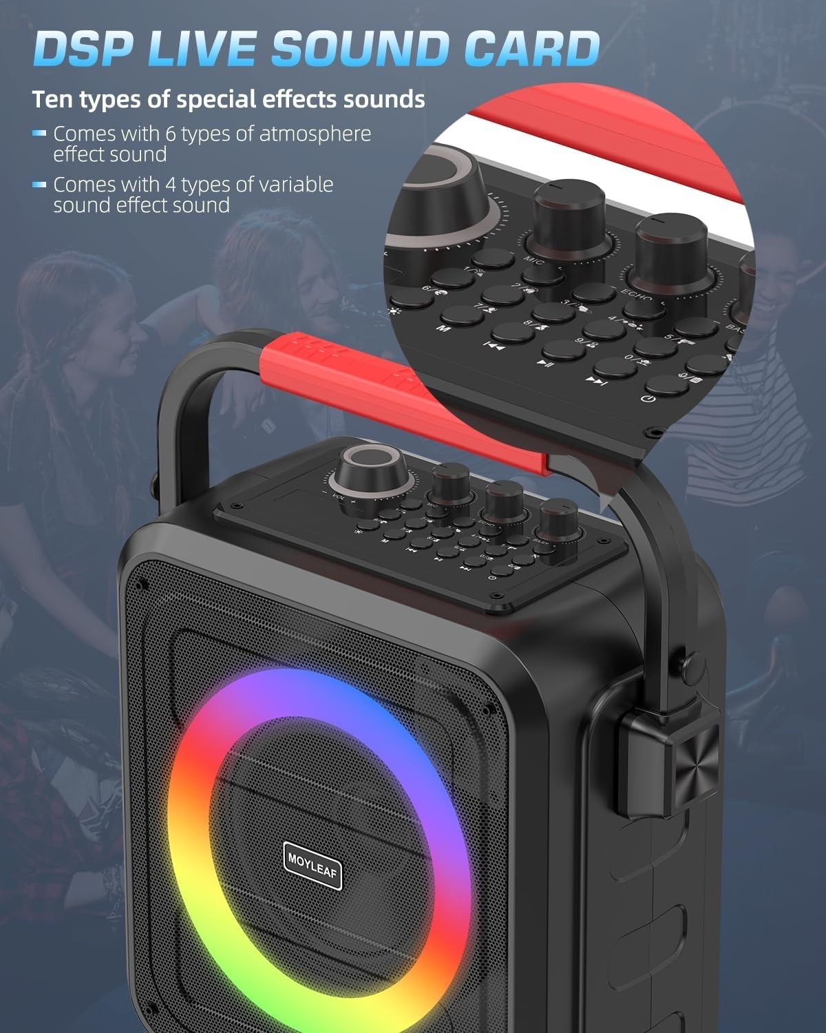Moyleaf K253 Karaoke Machine for Adults & Kids Bluetooth Karaoke Speaker - Black by Moyleaf - Image 3