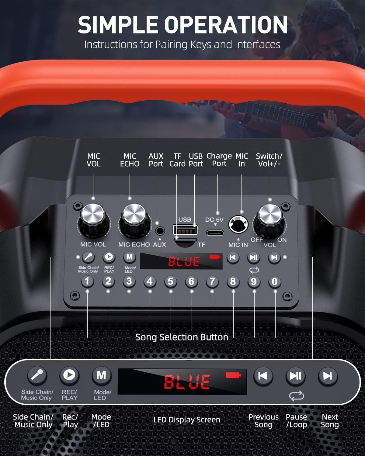 Moyleaf Karaoke Machine with Wireless Microphones HHCC-A9 - Black/Orange by Moyleaf - Image 3