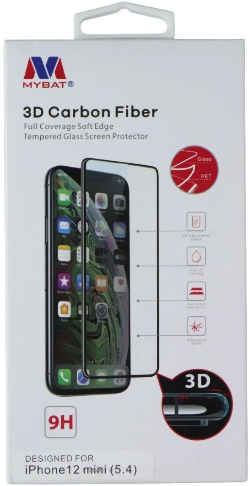 MyBat 3D Carbon Fiber Tempered Glass Screen Protector for iPhone 12 mini - Clear by MyBat - Refurbished - Brand New condition - US$8.78