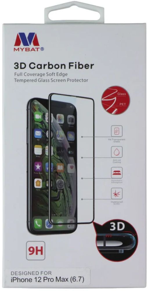 MyBat 3D Carbon Fiber Tempered Glass Screen Protector for iPhone 12 Pro Max - Clear by MyBat - Refurbished - Brand New condition - US$8.78