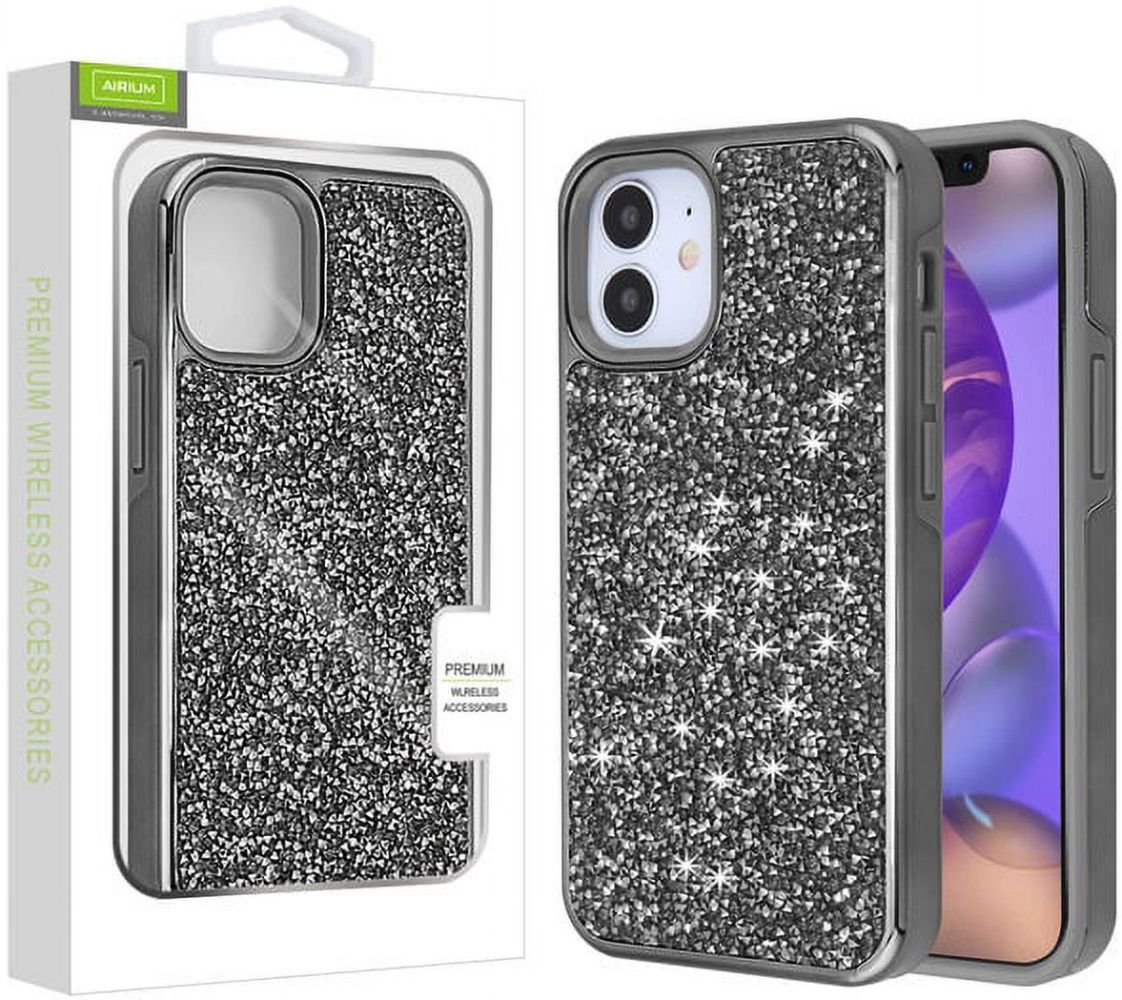 MyBat Airium Encrusted Rhinestones Hybrid Phone Case for iPhone 12 Mini - Electroplated Gun Metal - Brand New by MyBat - Refurbished - Brand New condition - US$8.78