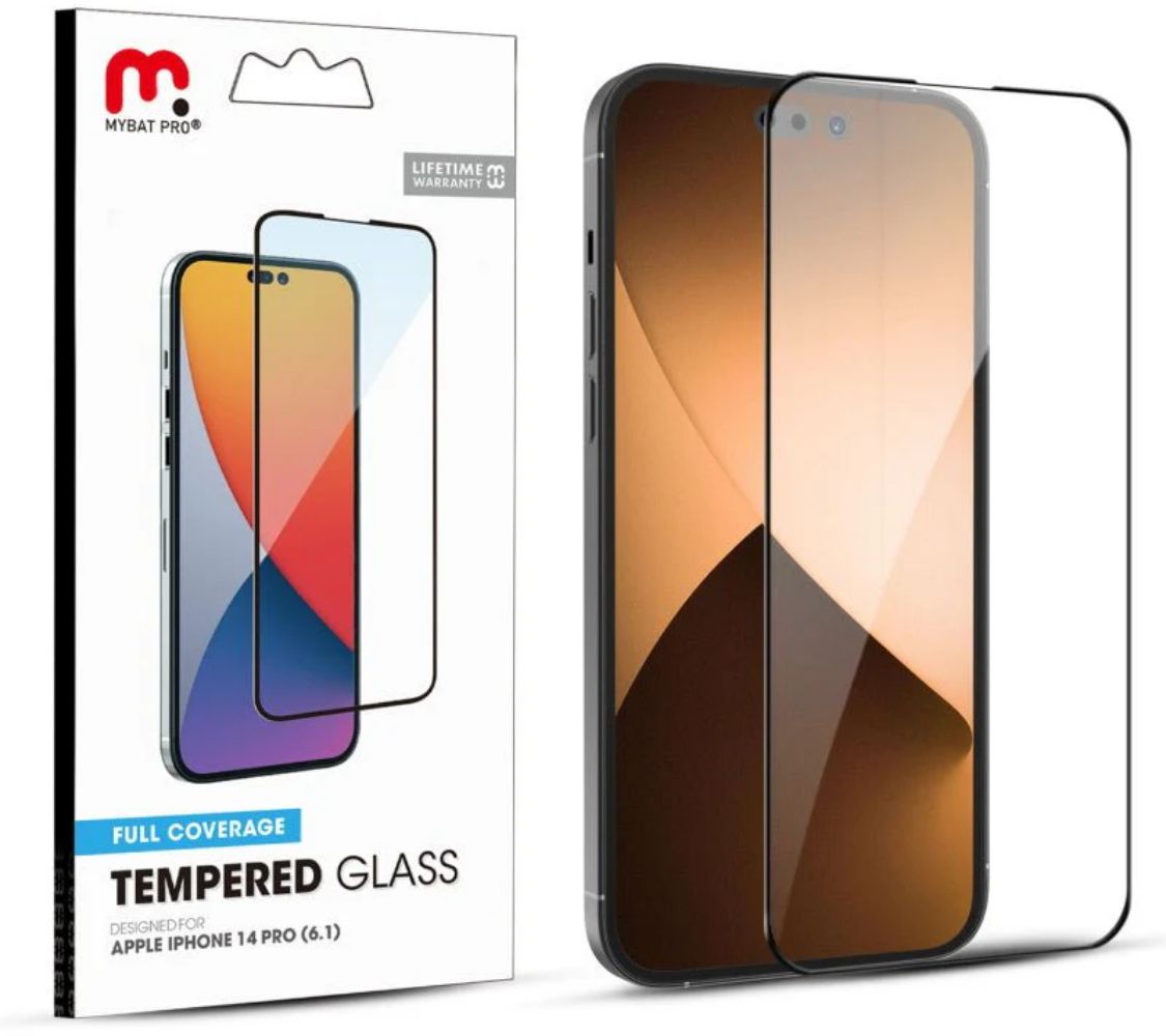 MyBat Pro Full Coverage Tempered Glass Screen Protector for iPhone 14 Pro - Transparent/Black by MyBat Pro - Refurbished - Brand New condition - US$10.08
