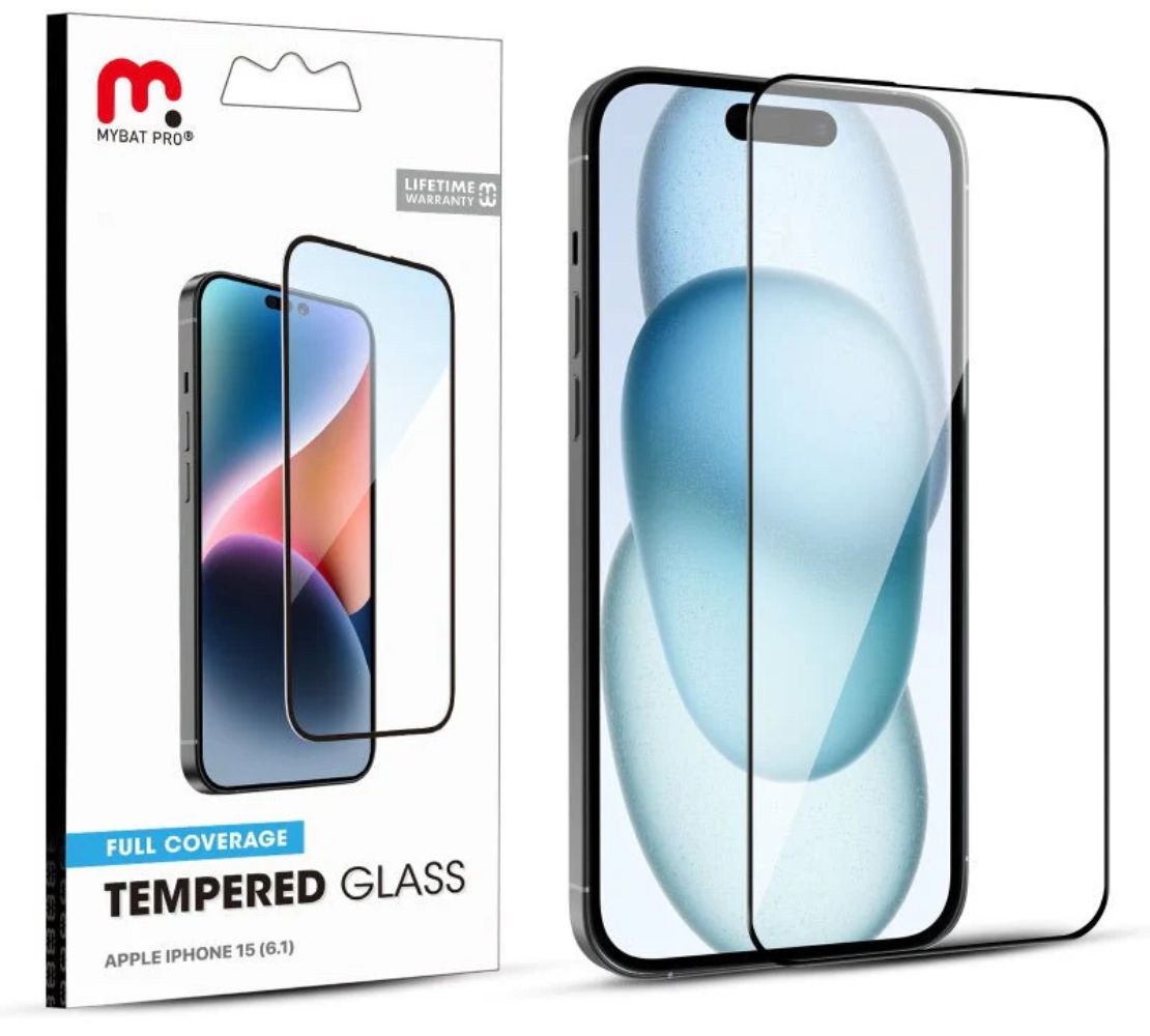 MyBat Pro Full Coverage Tempered Glass Screen Protector for iPhone 15 - Transparent/Black - Brand New by MyBat Pro - Refurbished - Brand New condition - US$10.43