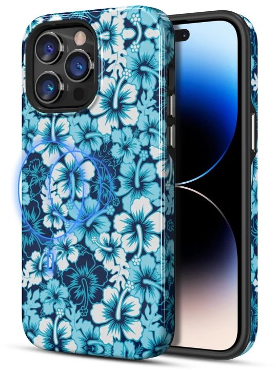 MyBatPro MyBatPro Fuse Series with Magsafe Phone Case for iPhone 14 Pro - Blue Hibiscus by MyBatPro - Refurbished - Brand New condition - US$8.78
