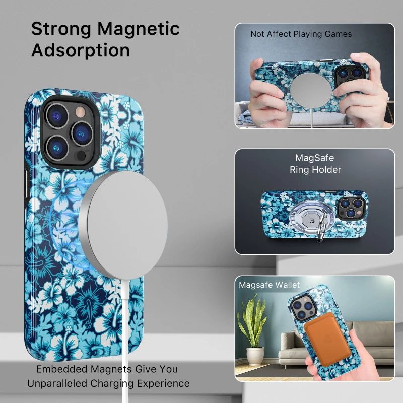 MyBatPro MyBatPro Fuse Series with Magsafe Phone Case for iPhone 14 Pro - Blue Hibiscus by MyBatPro - Image 5