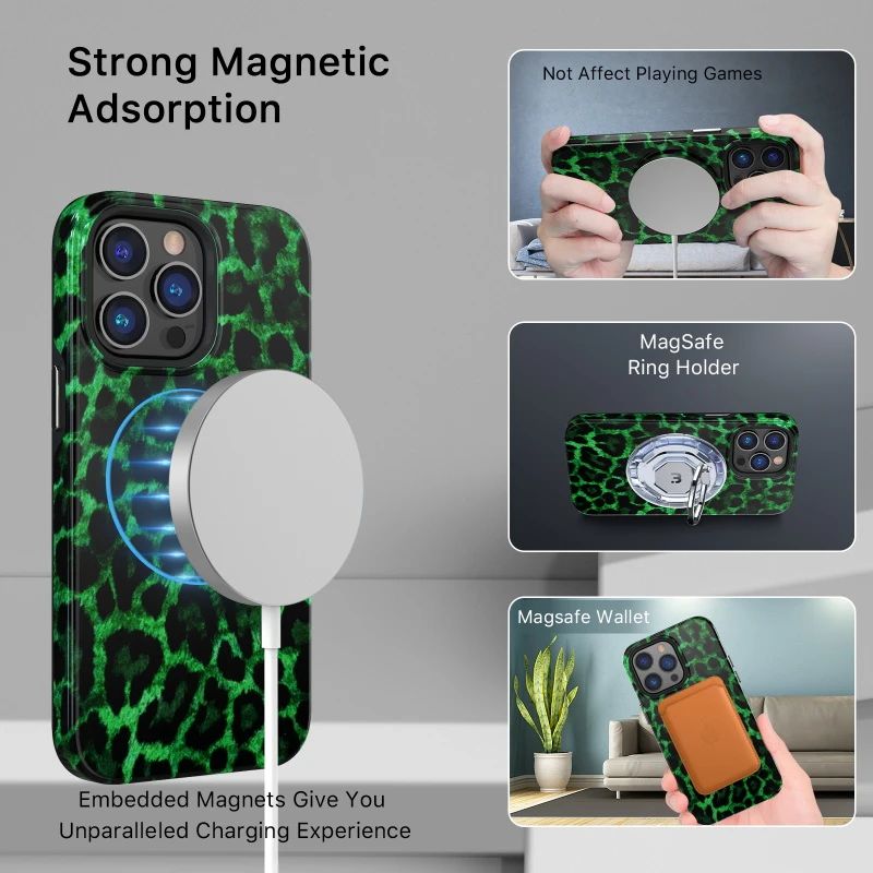 MyBatPro MyBatPro Fuse Series with Magsafe Phone Case for iPhone 14 Pro - Green Leopard by MyBatPro - Image 5