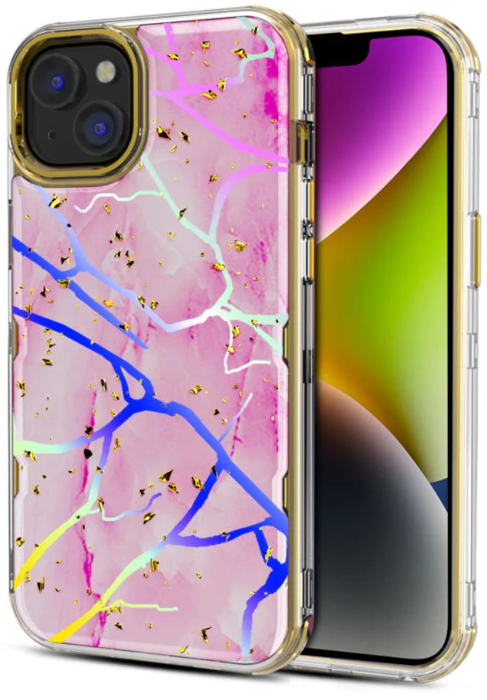MyBat Pro Tuff Kleer Series Phone Case for iPhone 14 Plus - Pink Marbling/Electroplating Gold - Brand New by MyBat Pro - Refurbished - Brand New condition - Image 2