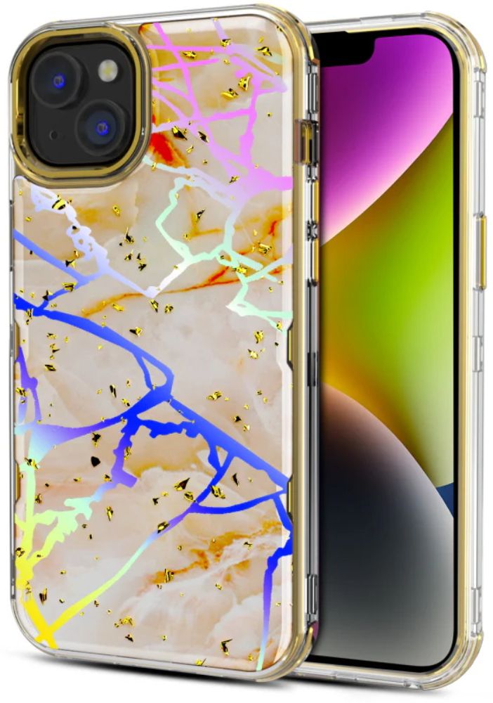 MyBat Pro Tuff Kleer Series Phone Case for iPhone 14 Plus - Pale Yellow Marbling/Electroplating Gold - Brand New by MyBat Pro - Refurbished - Brand New condition - Image 2