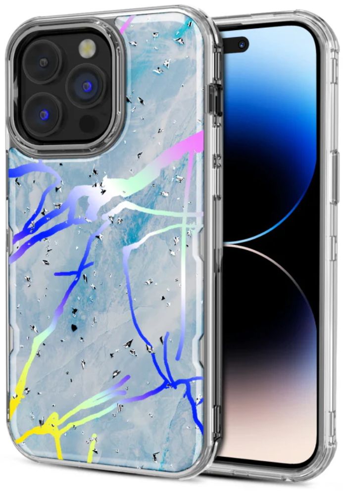 MyBat Pro MyBat Pro Tuff Kleer Series Phone Case for iPhone 14 Pro - Blue Marbling/Electroplating Silver - Brand New by MyBat Pro - Image 2