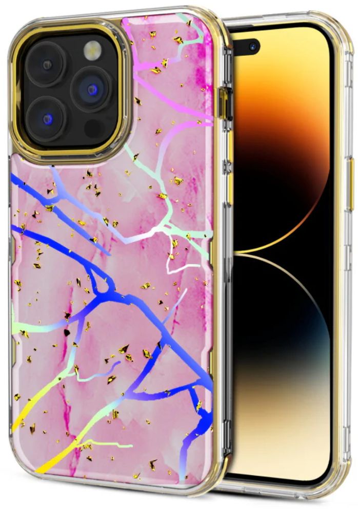 MyBat Pro MyBat Pro Tuff Kleer Series Phone Case for iPhone 14 Pro - Pink Marbling/Electroplating Gold - Brand New by MyBat Pro - Image 2