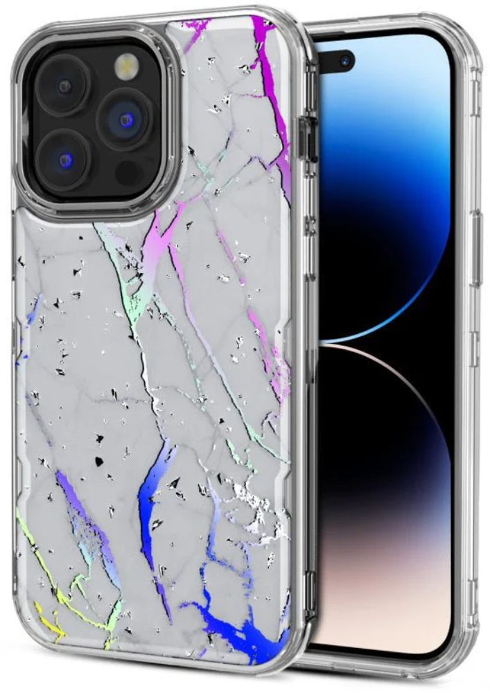MyBat Pro MyBat Pro Tuff Kleer Series Phone Case for iPhone 14 Pro - White Marbling/Electroplating Silver - Brand New by MyBat Pro - Image 2