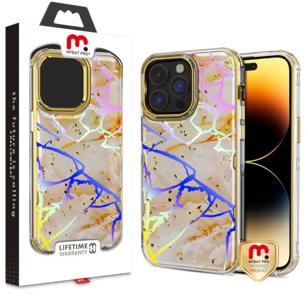MyBat Pro MyBat Pro Tuff Kleer Series Phone Case for iPhone 14 Pro - Pale Yellow Marbling/Electroplating Gold - Brand New by MyBat Pro - Refurbished - Brand New condition - US$8.78