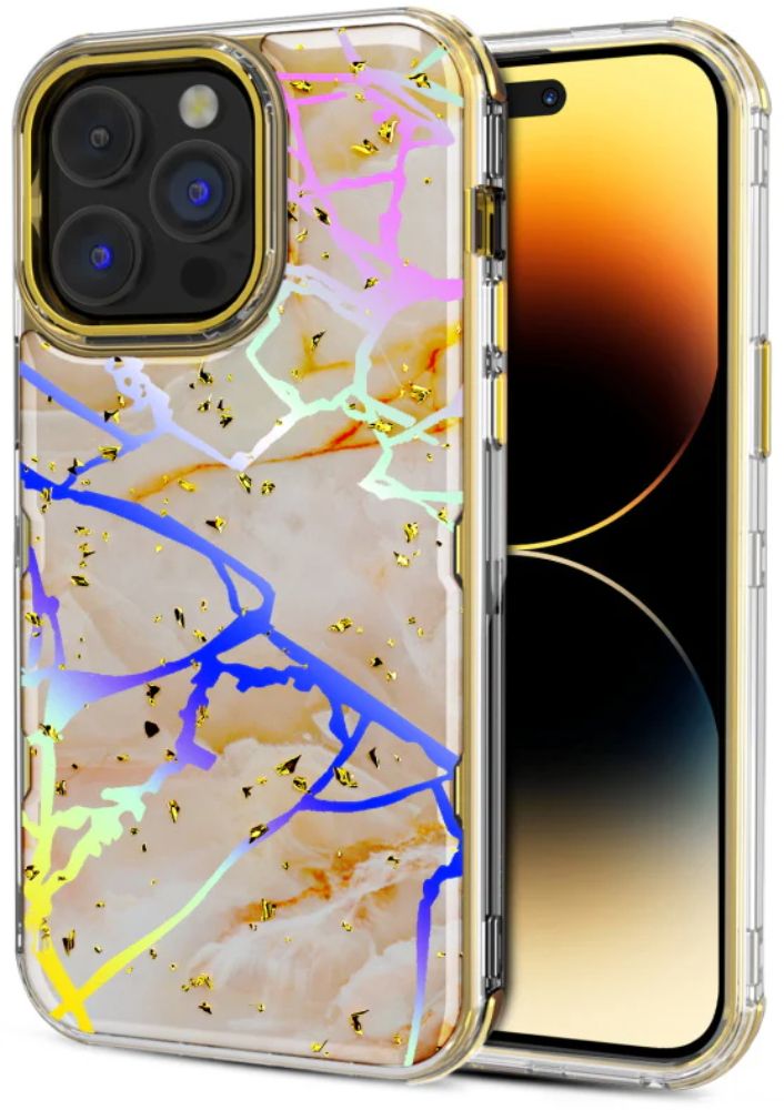 MyBat Pro MyBat Pro Tuff Kleer Series Phone Case for iPhone 14 Pro - Pale Yellow Marbling/Electroplating Gold - Brand New by MyBat Pro - Image 2
