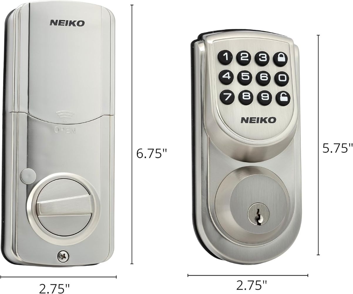 Neiko 52909A Keyless Electronic Deadbolt Door Lock - Brushed Silver by Neiko - Image 2