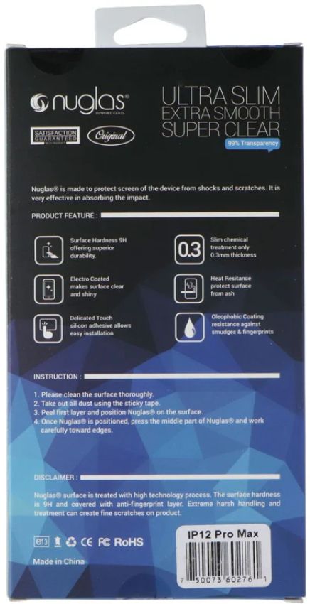 Nuglas Crystal Clear Tempered Glass Screen Protector for iPhone 12 Pro Max - Clear by Nuglas - Refurbished - Brand New condition - Image 3