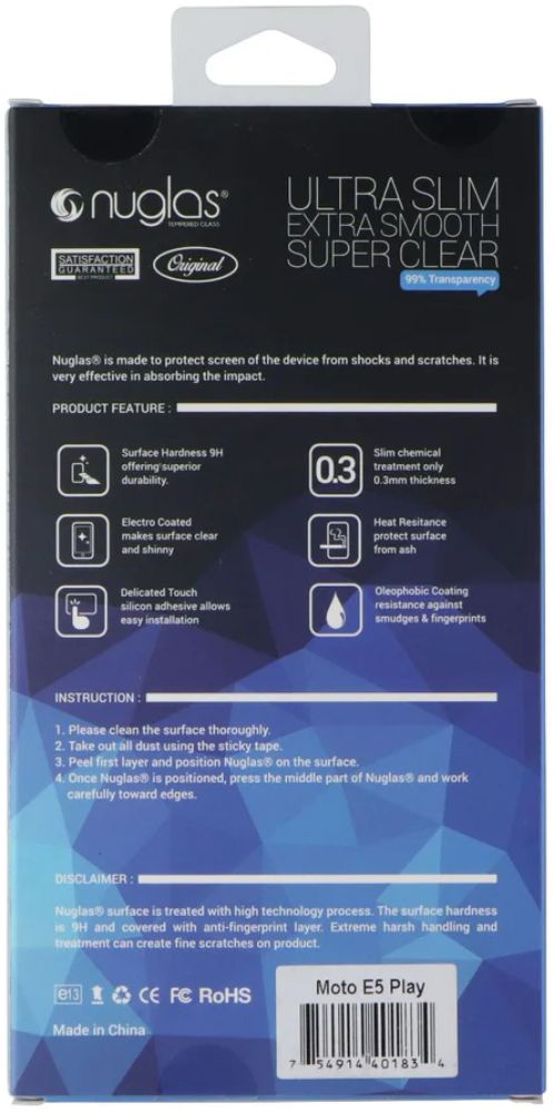 Nuglas Crystal Clear Tempered Glass Screen Protector for Motorola Moto E5 Play - Transparent - Brand New by Nuglas - Refurbished - Brand New condition - Image 3