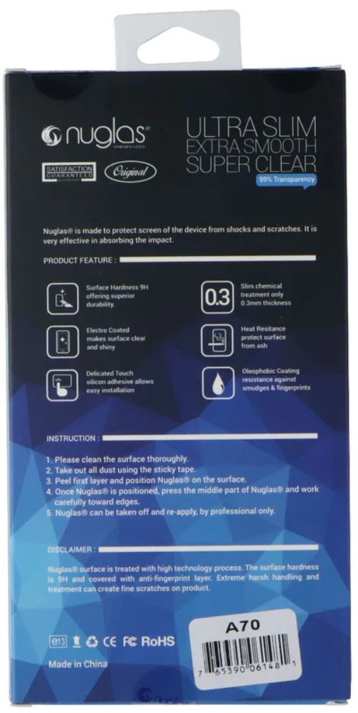 Nuglas Crystal Clear Tempered Glass Screen Protector for Samsung Galaxy A70 - Transparent by Nuglas - Refurbished - Brand New condition - Image 3