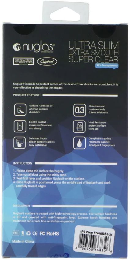 Nuglas Crystal Clear Tempered Glass Screen Protector (Front + Back) for iPhone 8 Plus - Clear by Nuglas - Refurbished - Brand New condition - Image 3
