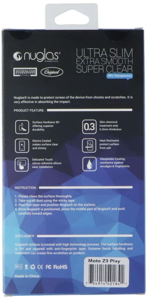 Nuglas Slim Tempered Glass Screen Protector for Motorola Z3 Play - Clear by Nuglas - Image 2