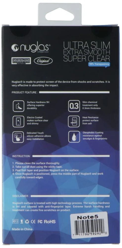 Nuglas Slim Tempered Glass Screen Protector for Samsung Galaxy Note 5 - Clear - Brand New by Nuglas - Refurbished - Brand New condition - Image 2