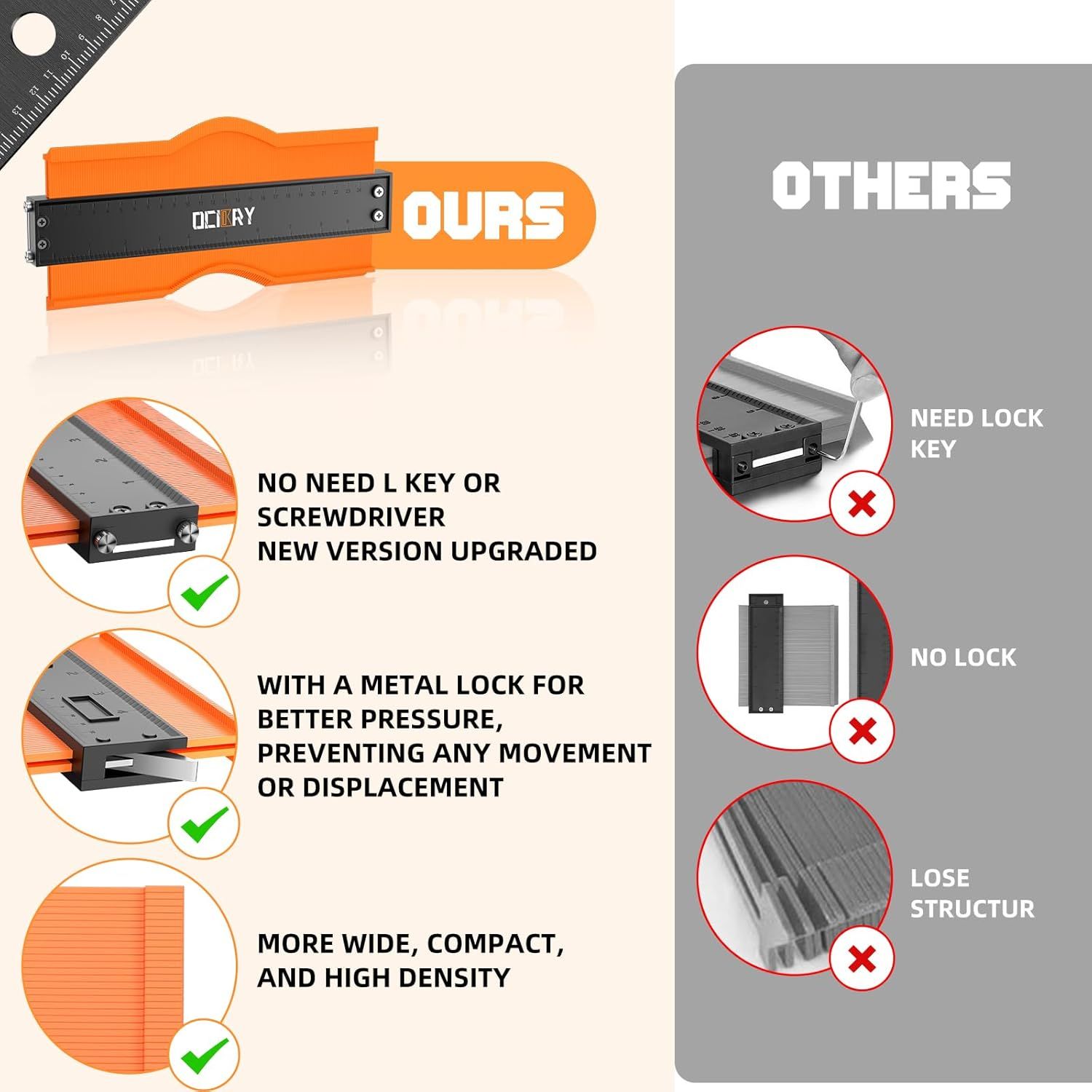 Ocikry Contour Gauge 10" Adjustable Lock - Orange by Ocikry - Image 3