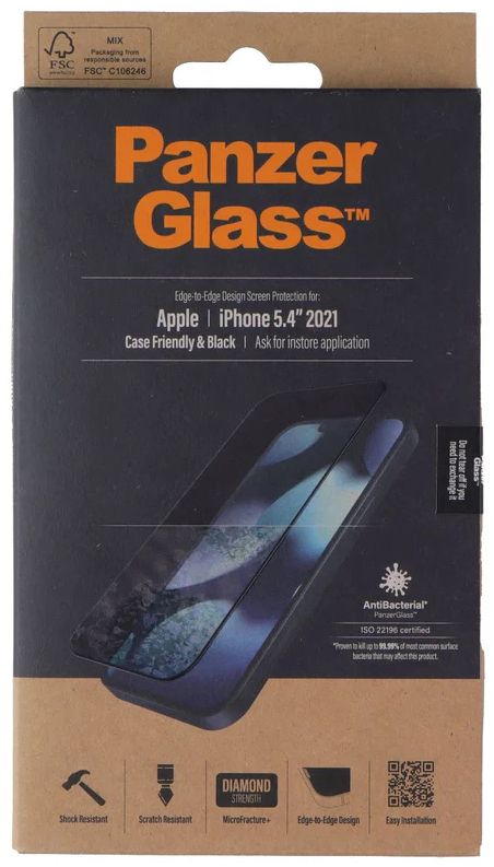 PanzerGlass Edge-to-Edge Screen Protector for iPhone 13 mini - Clear/Black by PanzerGlass - Refurbished - Brand New condition - US$10.43