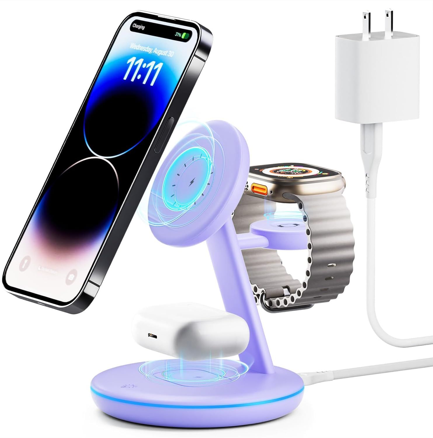 Pexxus 3 in 1 Charging Station for Apple Devices - Lavender Purple by Pexxus - Refurbished - Very Good condition - US$35.25