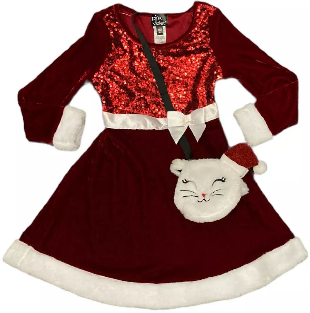 Pink & Violet Holiday Girl's Dress with Cat Purse 4T - Red by Pink & Violet - Refurbished - Brand New condition - US$15.99