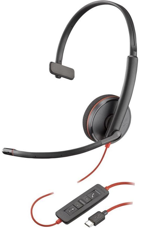 Poly Blackwire 3210 USB-C Wired Mono Headset - Black by Poly - Refurbished - Very Good condition - US$109.65